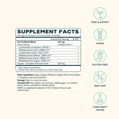 Ora Organic Probiotics with Prebiotics - 60ct