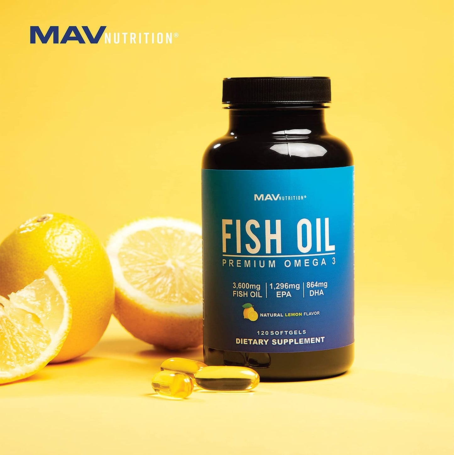 MAV Nutrition Fish Oil 3600 mg Lemon Flavor Soft Gels